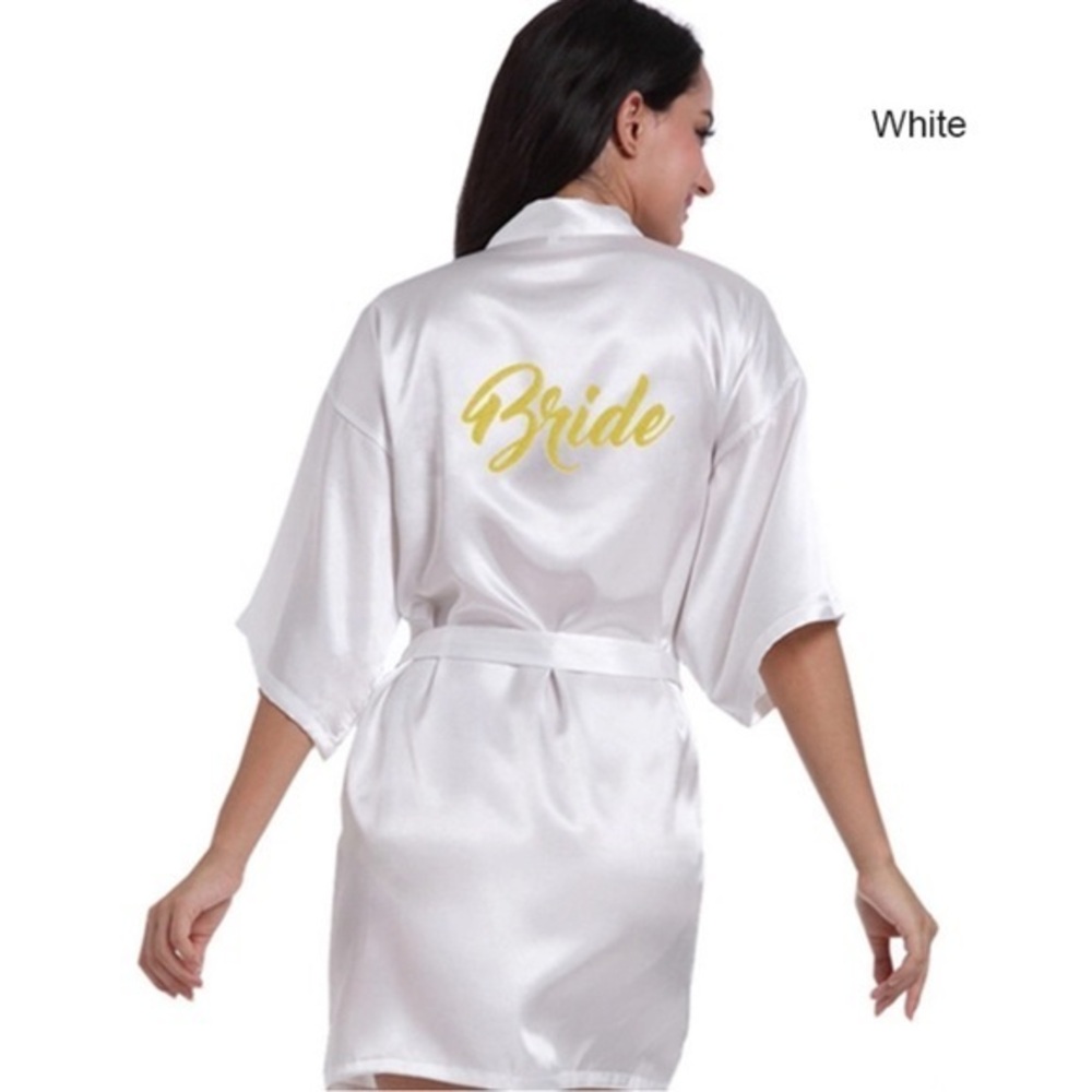 Wedding bridal white gold bride getting ready belted robe S/M